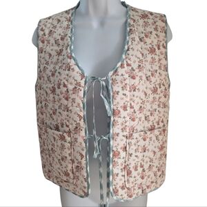 ALTR'D STATE Floral Gingham Quilted Puffer Vest Tie Front Closure XS